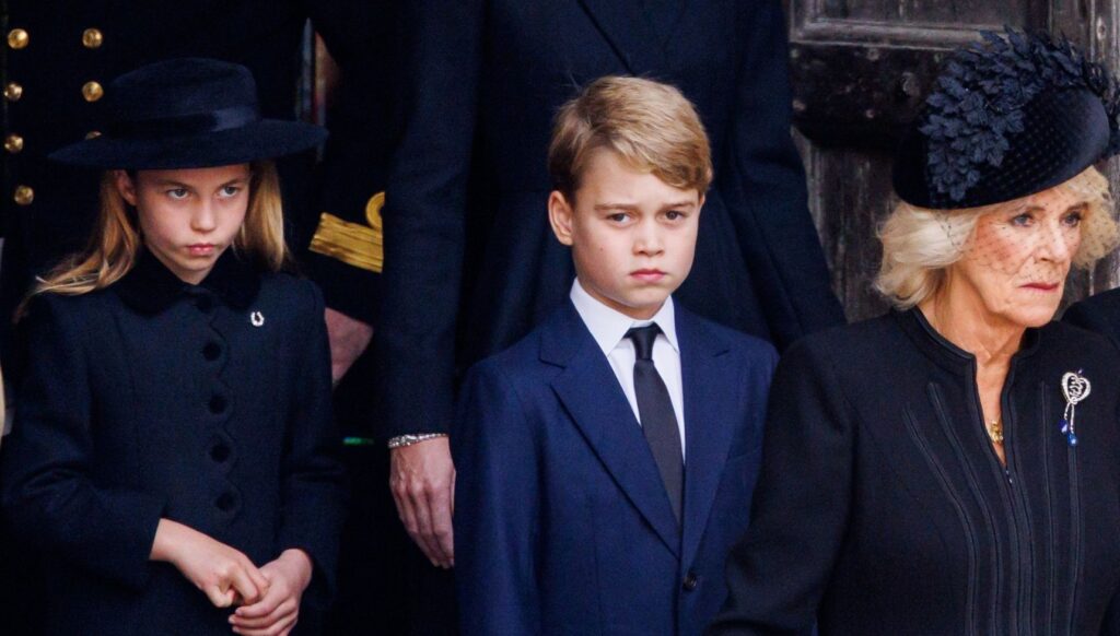 Princess Charlotte, Prince George and Queen Camilla at Queen Elizabeth II's funeral