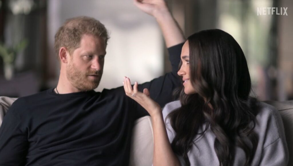 Prince Harry and Meghan Markle talking in Netflix series