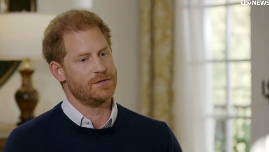 Prince Harry talking in ITV interview