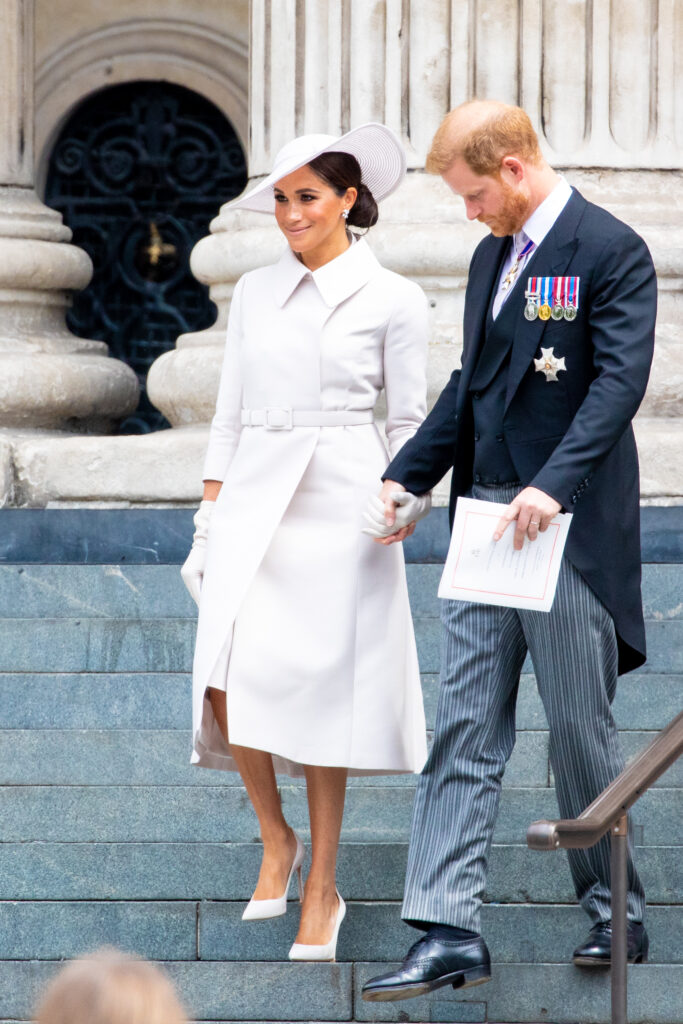 Meghan Markle and Prince Harry outside platinum jubilee service