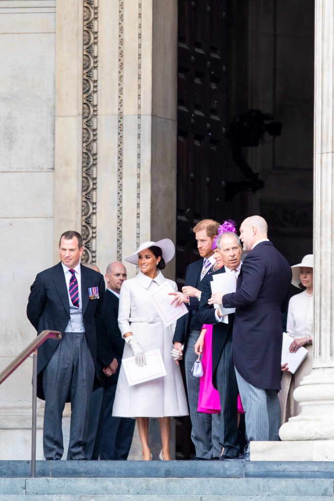 Meghan Markle and Prince Harry outside platinum jubilee service