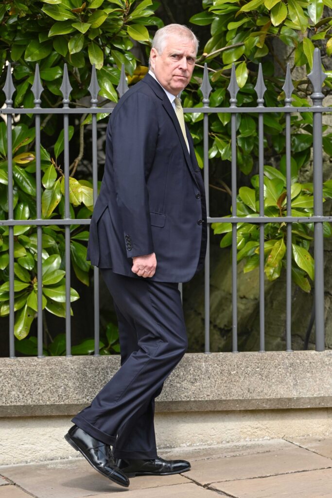 Prince Andrew looking at the camera walking outside