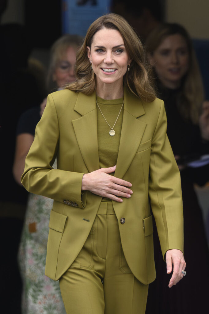 Kate Middleton in olive green suit for royal engagement