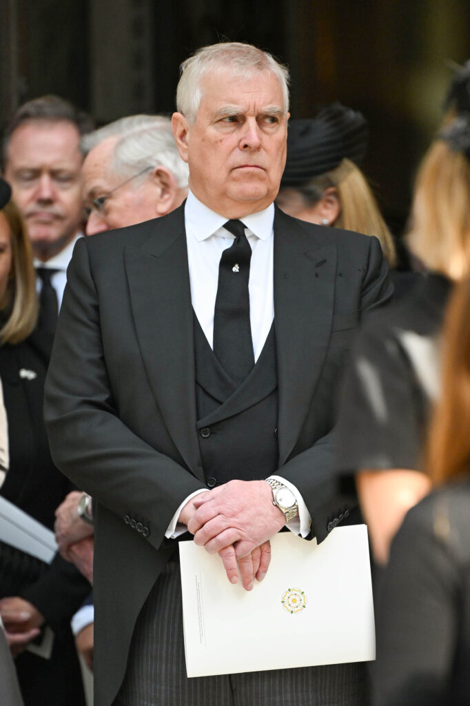 Andrew Mountbatten Windsor at the funeral of the Duchess of Kent