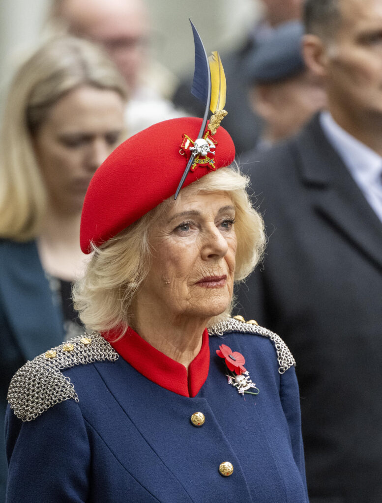 Queen Camilla frowning