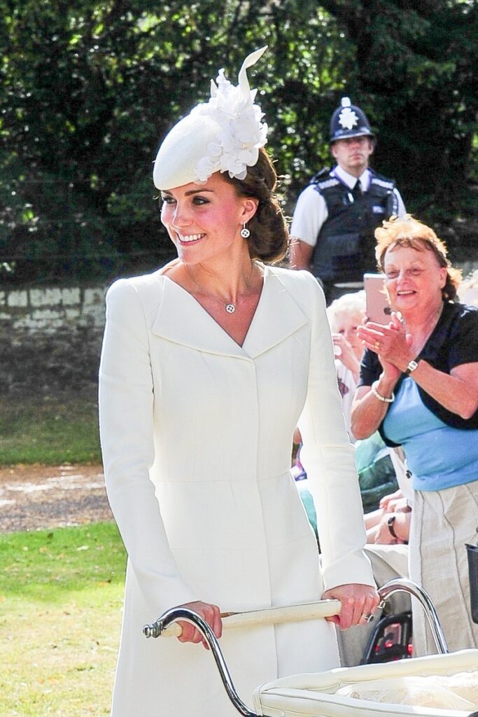 Princess Kate wearing white at Princess Charlotte's christening