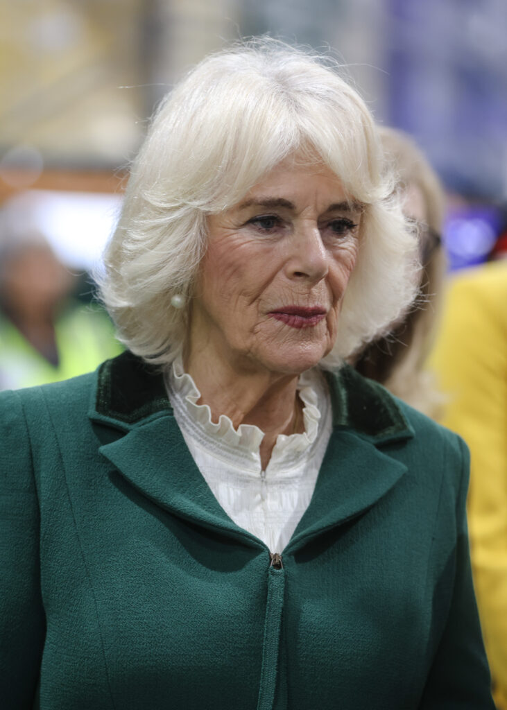 Queen Camilla with a serious expression