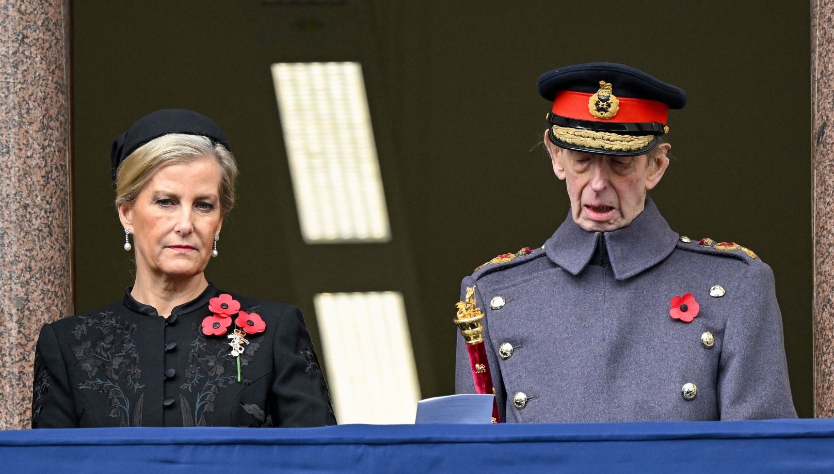 Duchess of Edinburgh Sophie in tears during Remembrance Sunday tribute as she supports Duke of Kent
