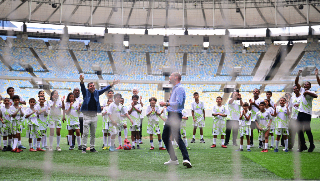 Prince William on the football pitch in Brazil