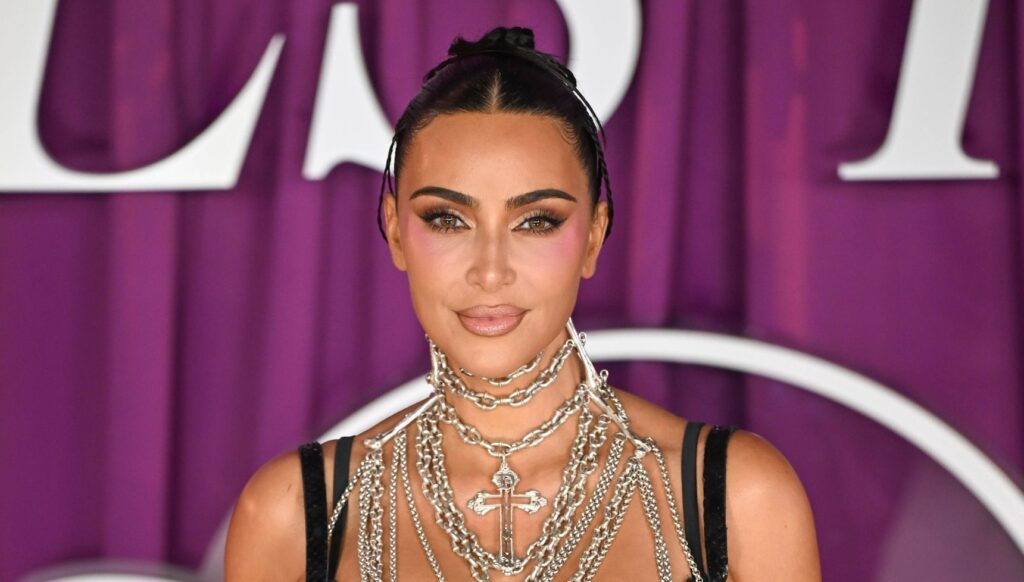 Kim Kardashian smiling at London premiere for All's Fair
