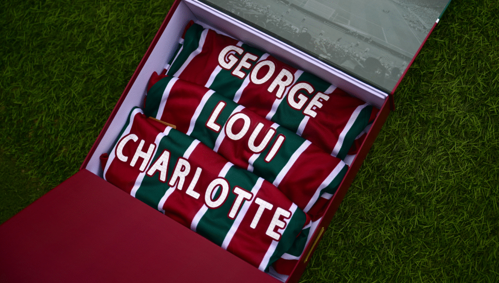 George, Charlotte and Louis football shirts