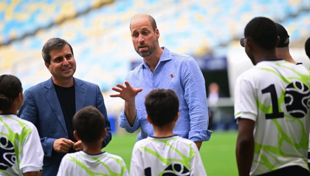 Prince William on football pitch in Brazil