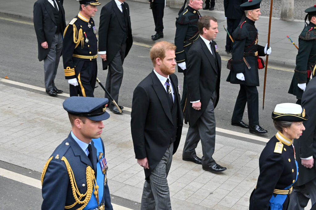 Prince William, Prince Harry, Peter Phillips at the queen's funeral