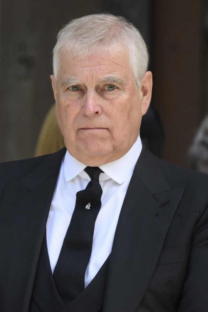 Prince Andrew in suit at Duchess of Kent's funeral