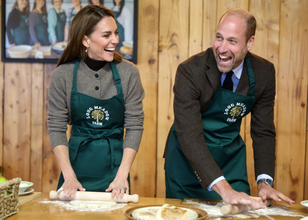 Prince William and Kate Middleton laughing and baking