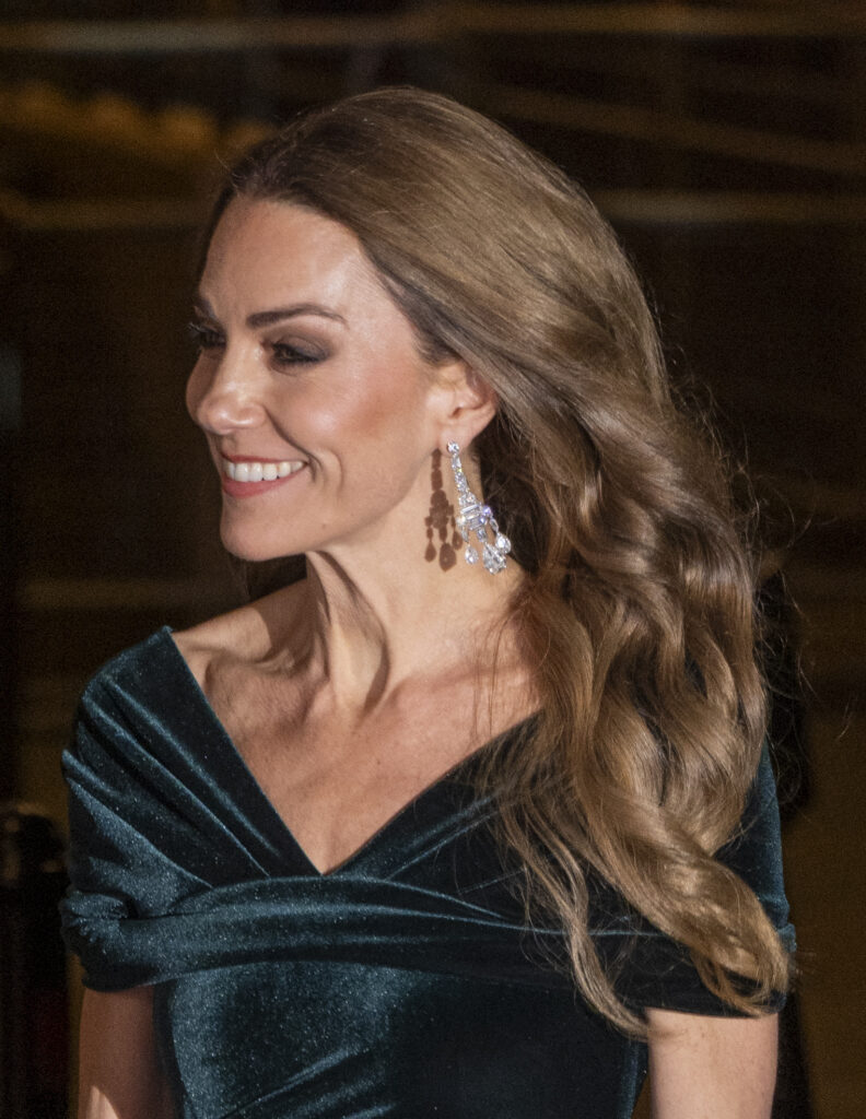 Kate Middleton smiling at the Royal Variety