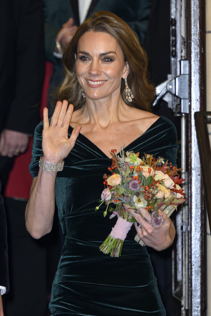 Kate Middleton waving at Royal Variety Performance