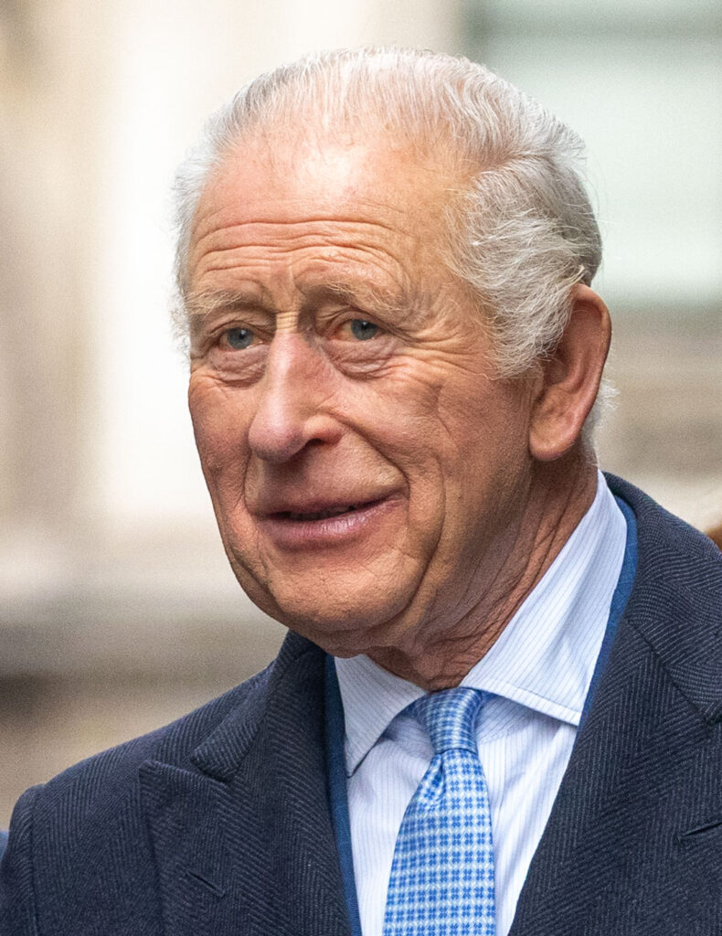 King Charles wearing a blue tie and coat