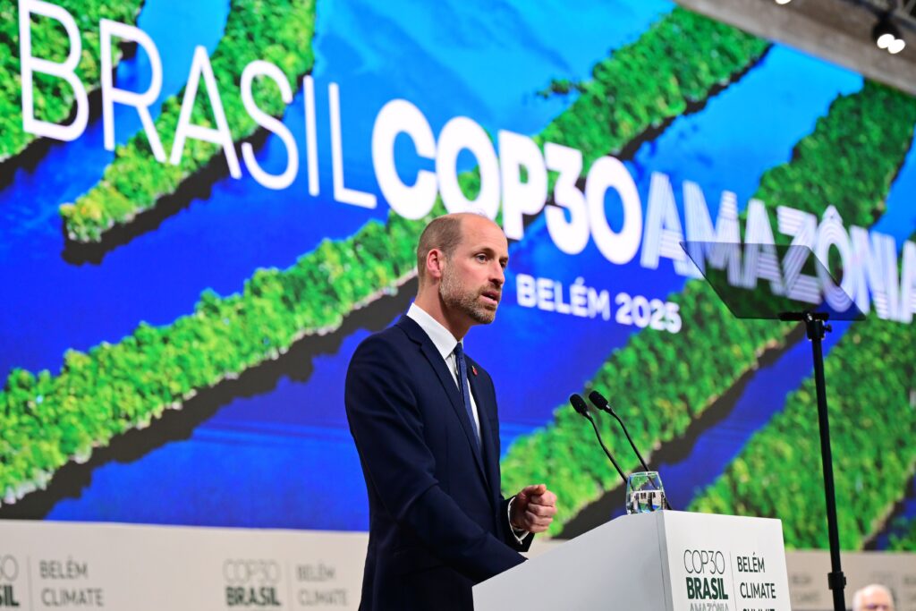 Prince William talking during Brazil conference