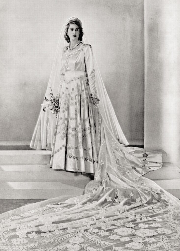 Queen Elizabeth on her wedding day to Prince Philip