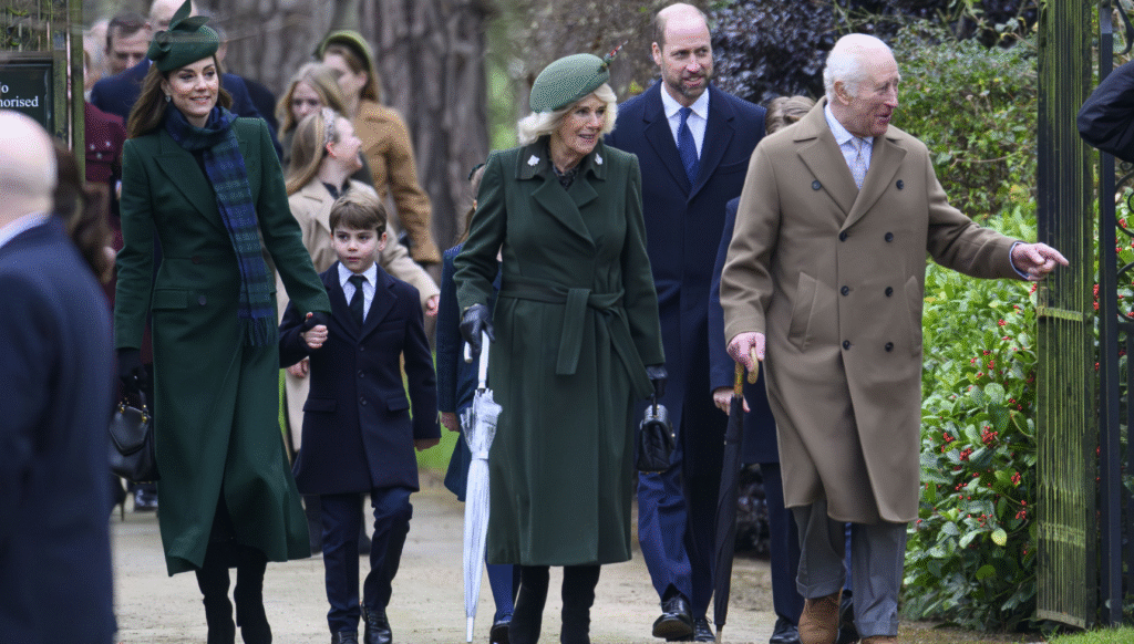 King Charles, Queen Camilla, William, Kate and Louis on Christmas Day