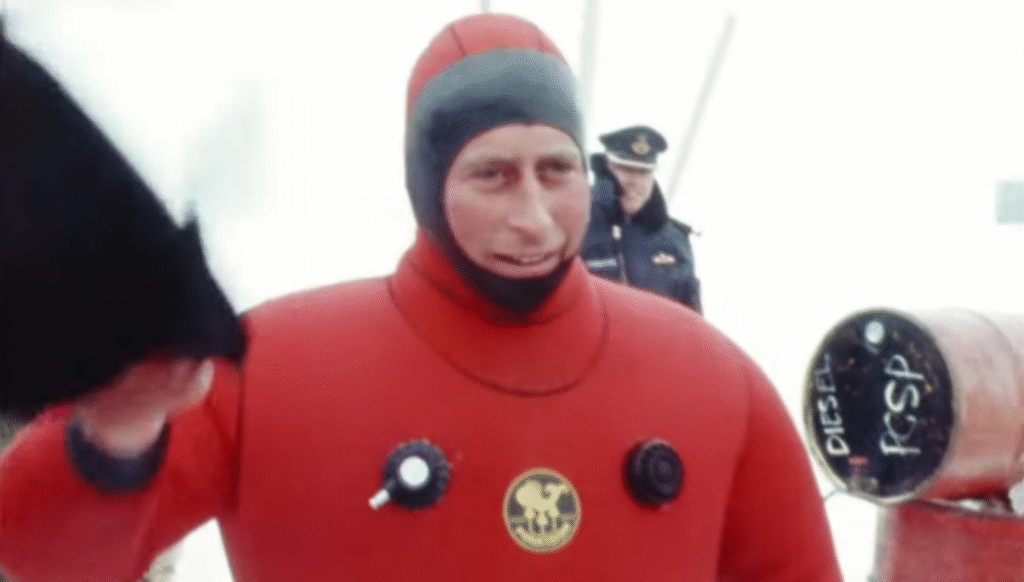 King Charles wearing an ice diving suit