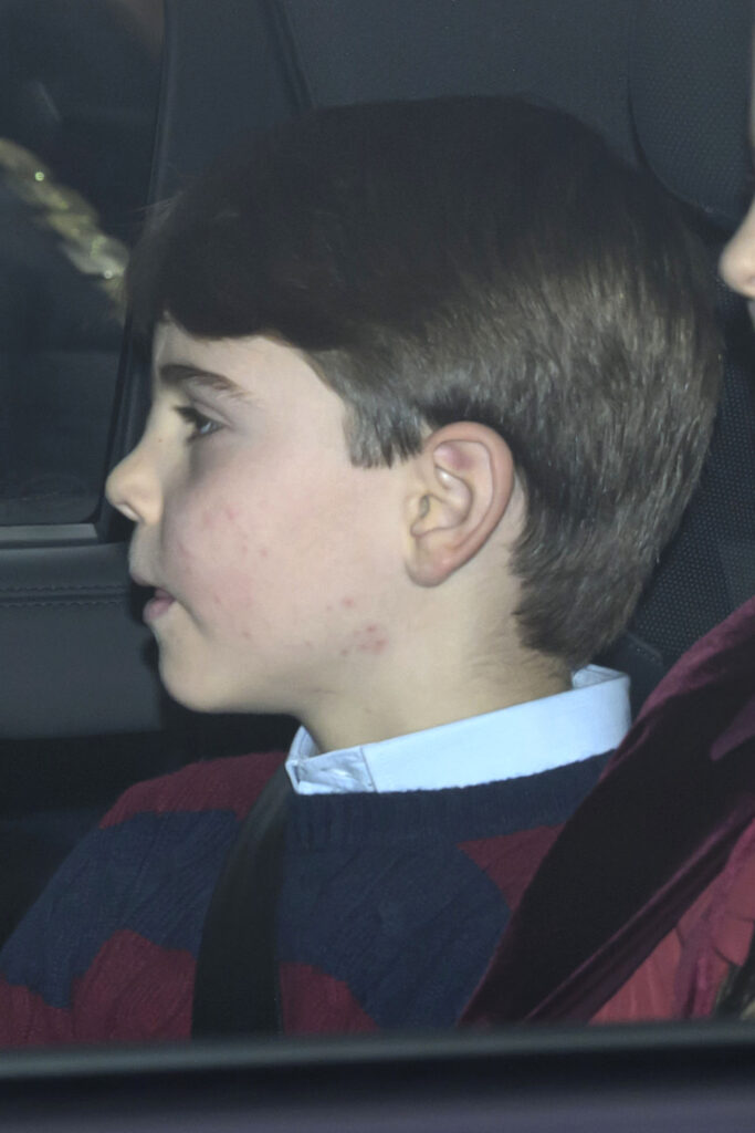 Prince Louis in striped jumper inside car