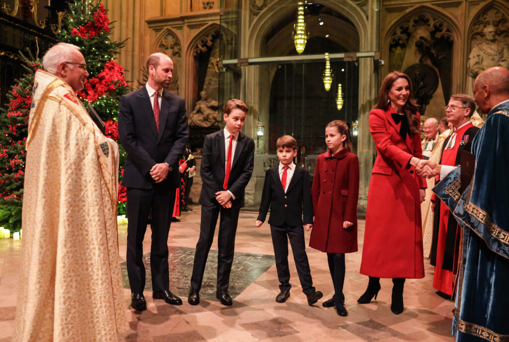 Prince William, Prince George, Prince Louis, Princess Charlotte and Princess Kate at the 2024 carol service