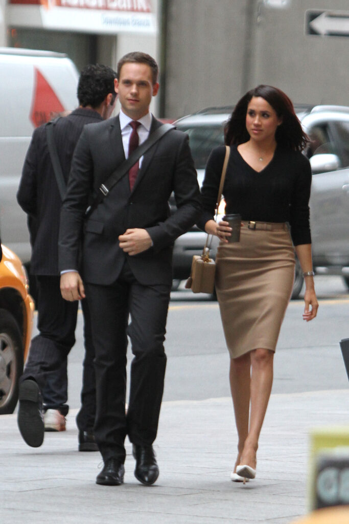 Patrick J Adams and Meghan Markle on set of Suits