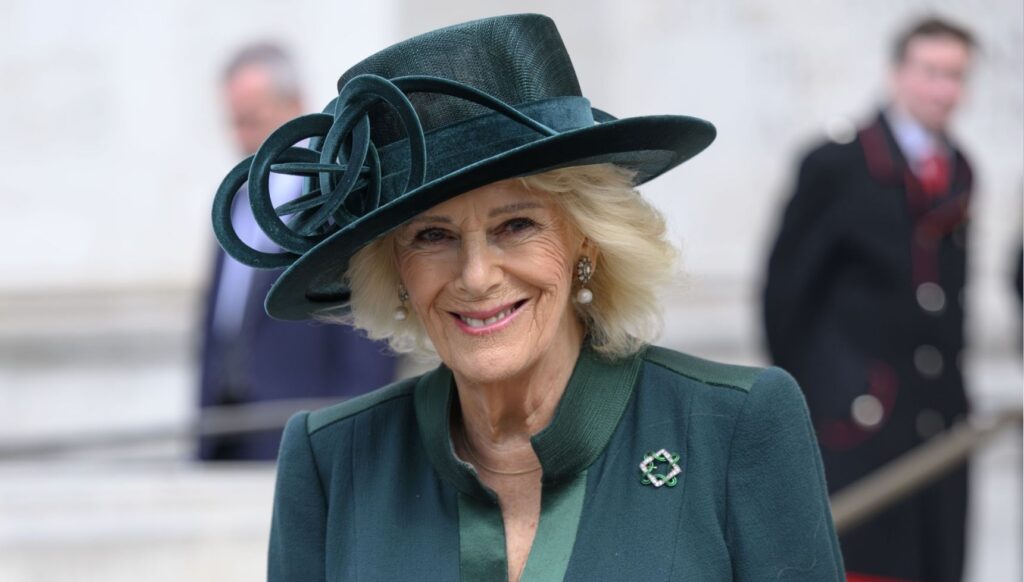 Queen Camilla in all green outfit for royal engagement