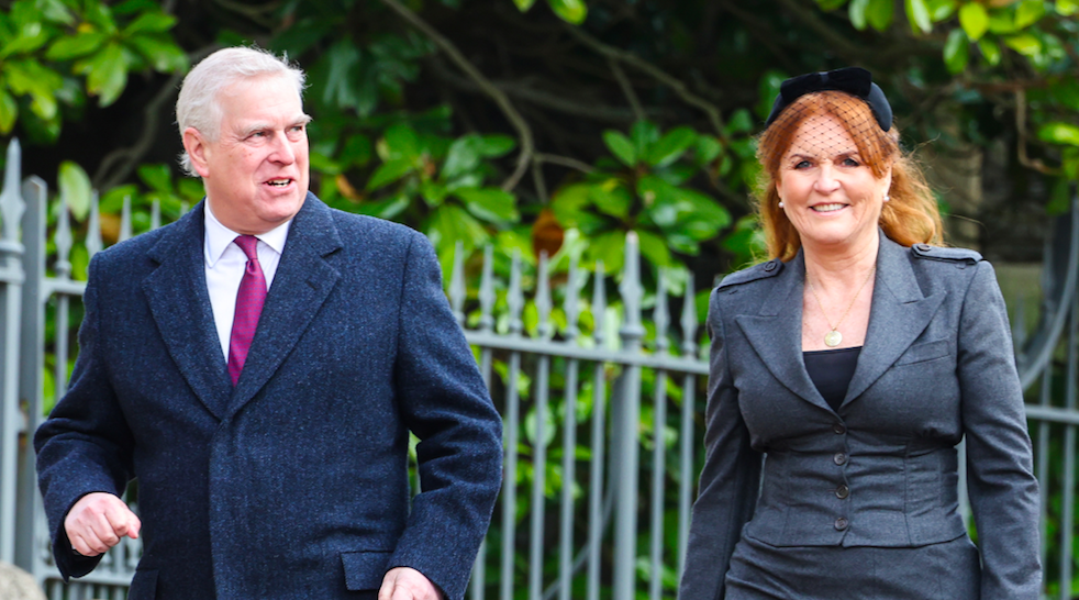 Sarah Ferguson and Andrew Mountbatten-Windsor walking outside 