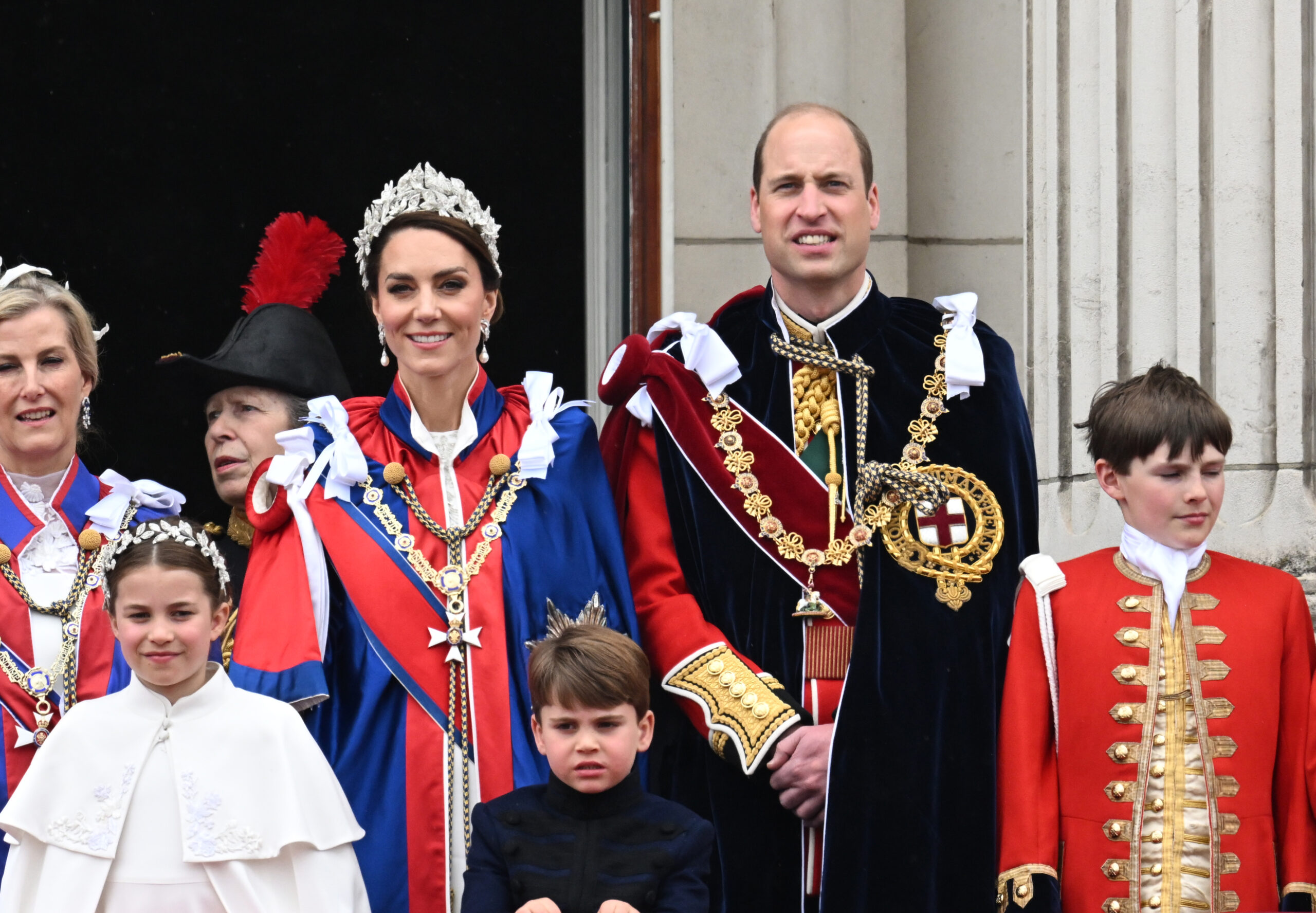 Princess Catherine and Prince William on palace balcony at King Charles' coronation