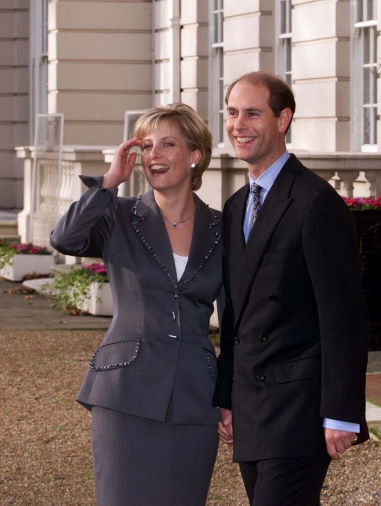 Duchess Sophie and Prince Edward laughing during their engagement interview