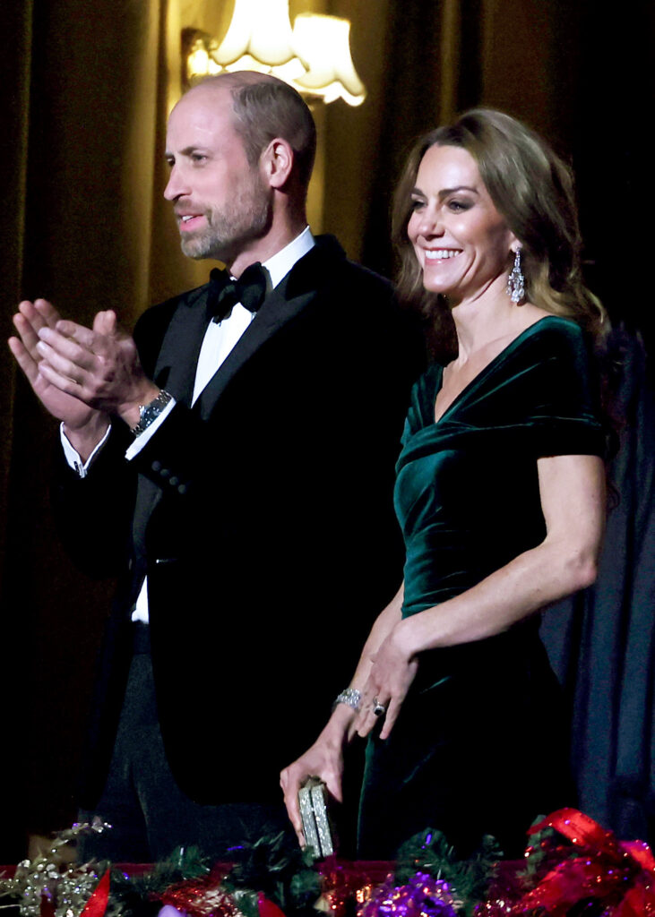 Prince William and Kate Middleton smiling at Royal Variety Performance