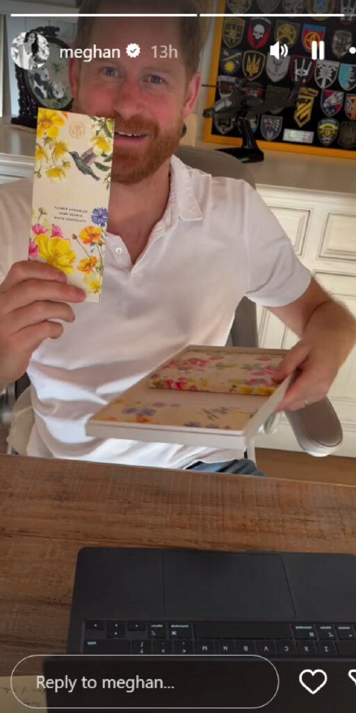 Prince Harry holding chocolate bar in home video