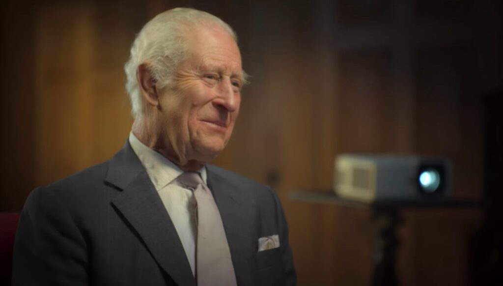 King Charles smiling in Prime Video documentary