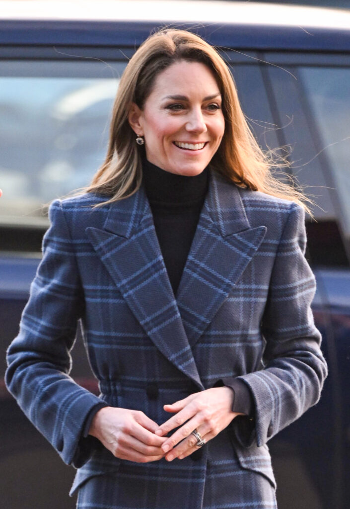 Princess Kate Middleton in tartan coat on royal engagement