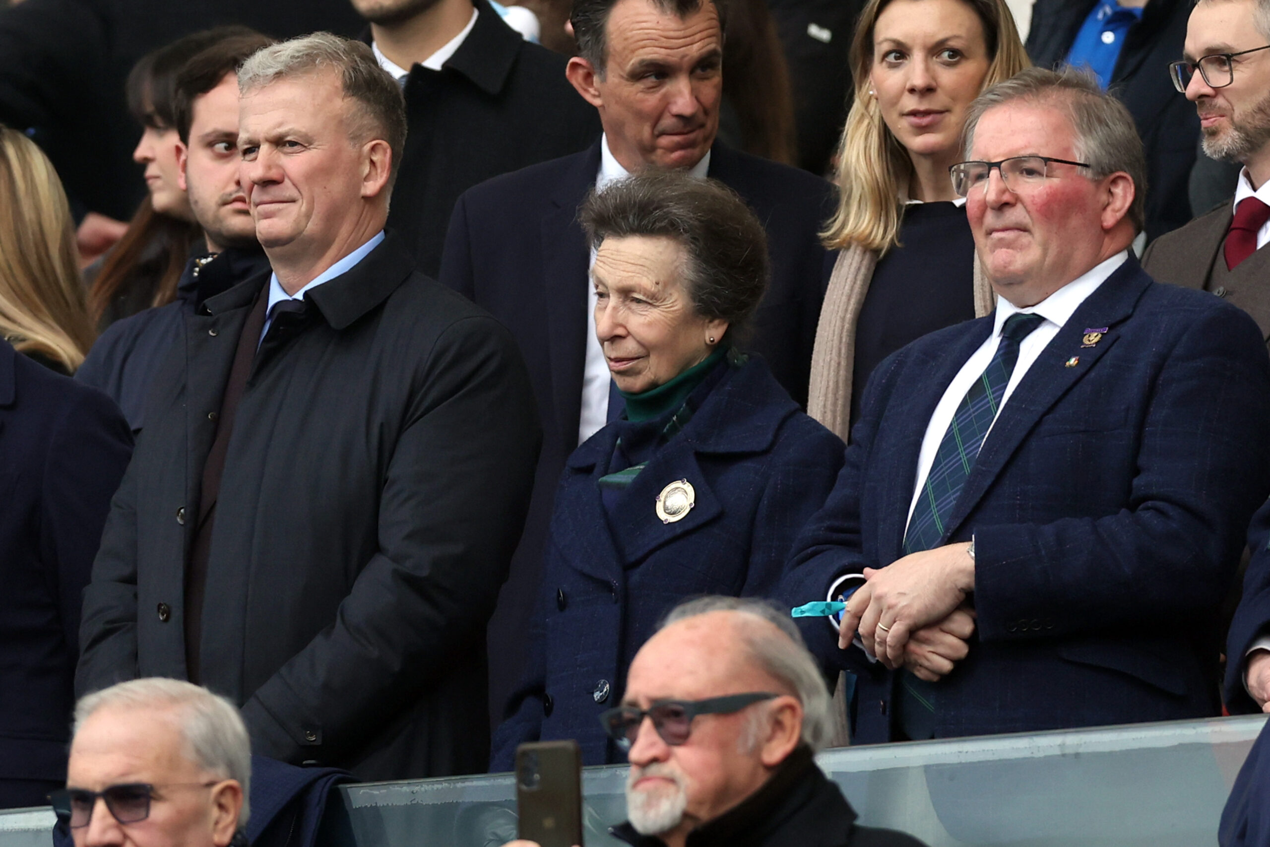Princess Anne in the crowd at a rugby event