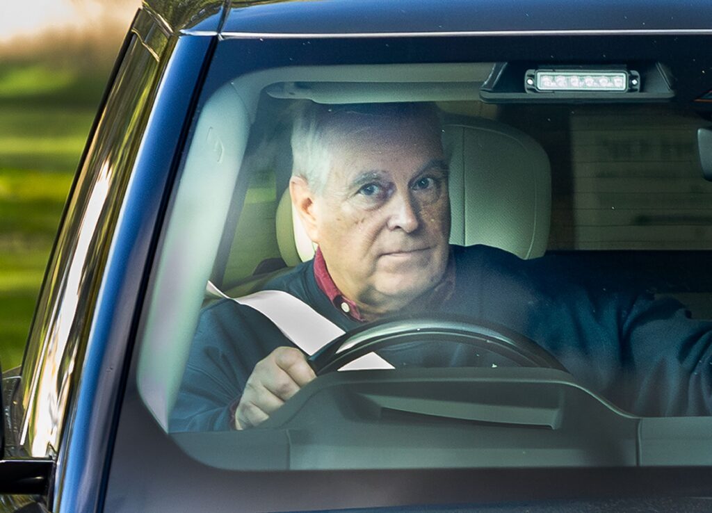 Andrew Mountbatten-Windsor driving whilst frowning