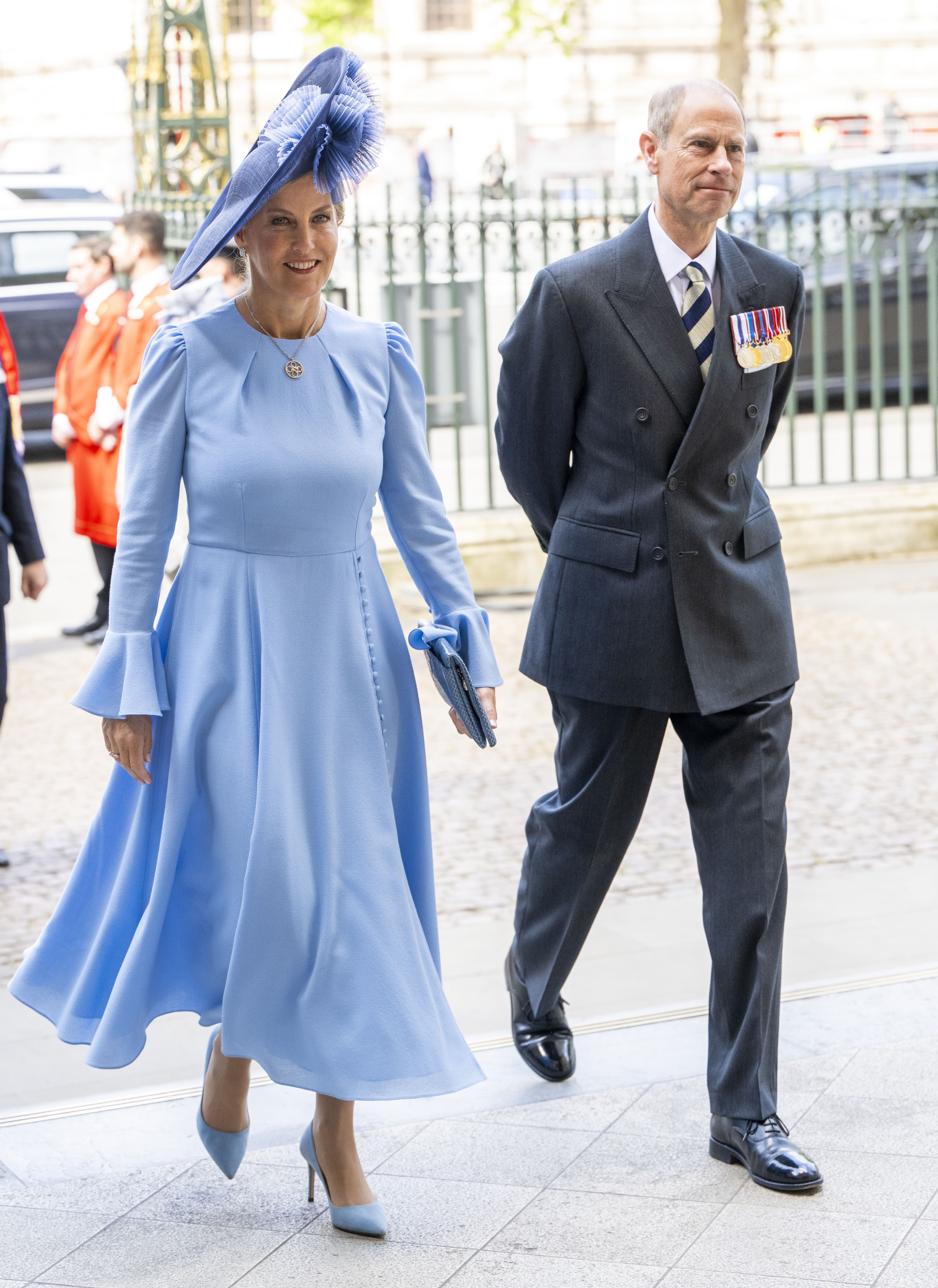 Duchess Sophie and Prince Edward walking together outside Westminster Abbey
