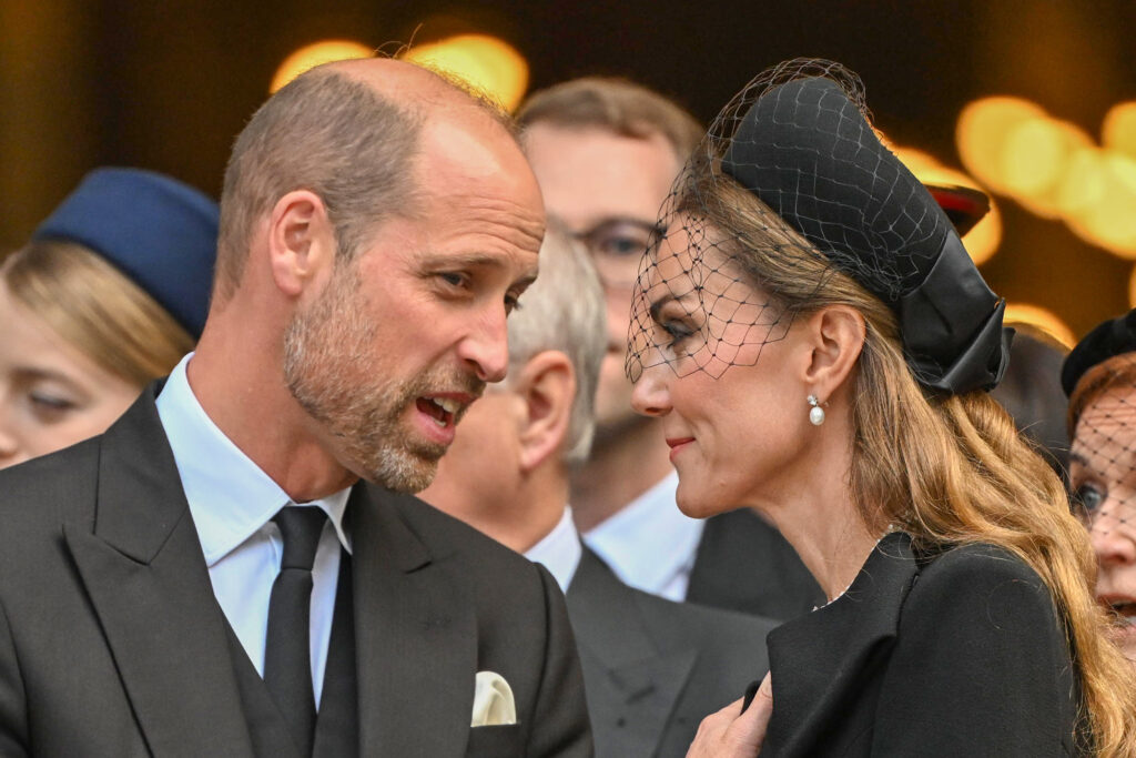 Prince William and Princess Kate talking at at the Duchess of Kent's funeral