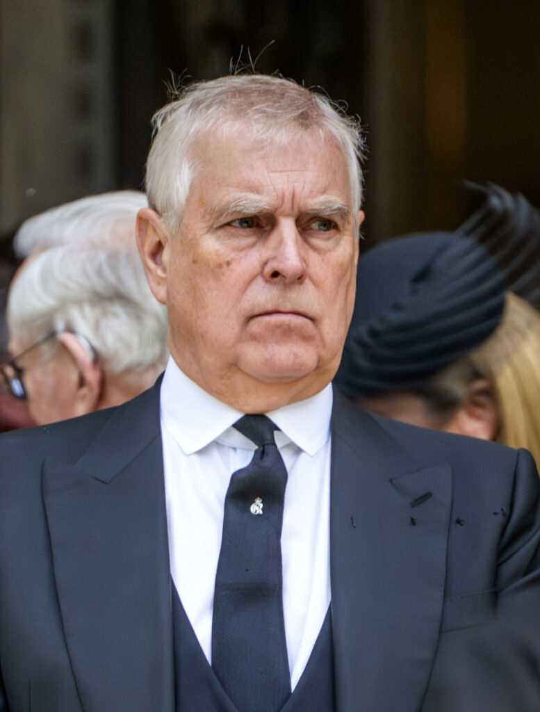 Andrew Mountbatten-Windsor frowning wearing all black