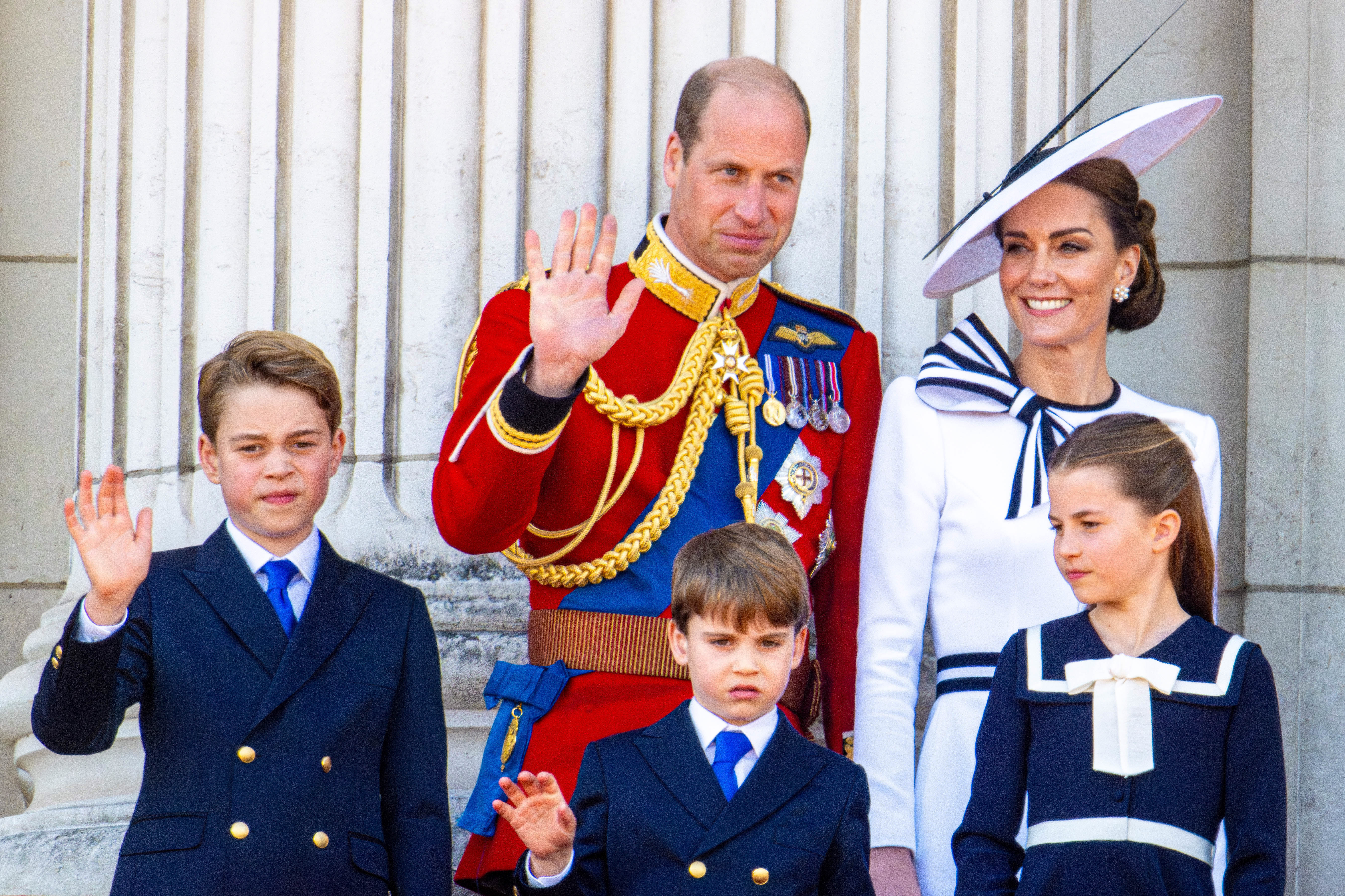 The Wales family waving from the Buckingham Palace balcony at Trooping the Colour 2024