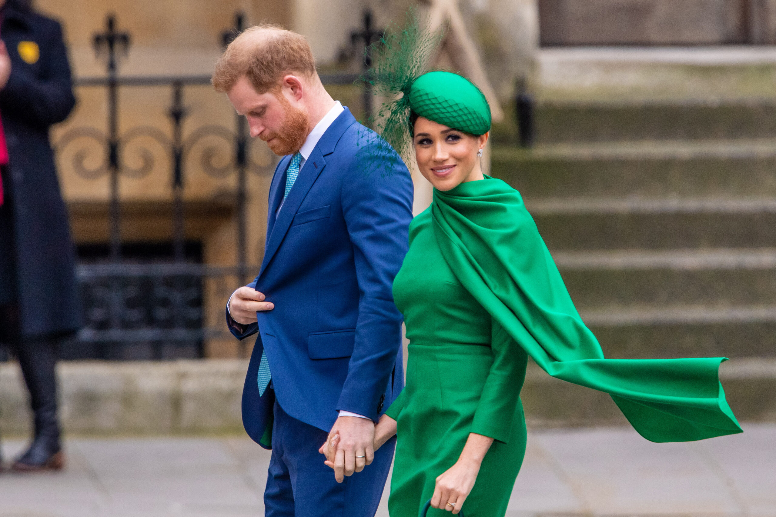 Prince Harry looking down beside Meghan Markle at the Commonwealth Day service in 2020
