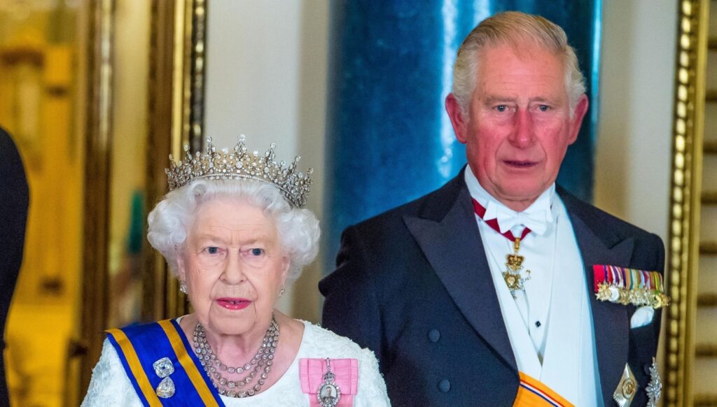 Queen Elizabeth II and King Charles during state banquet