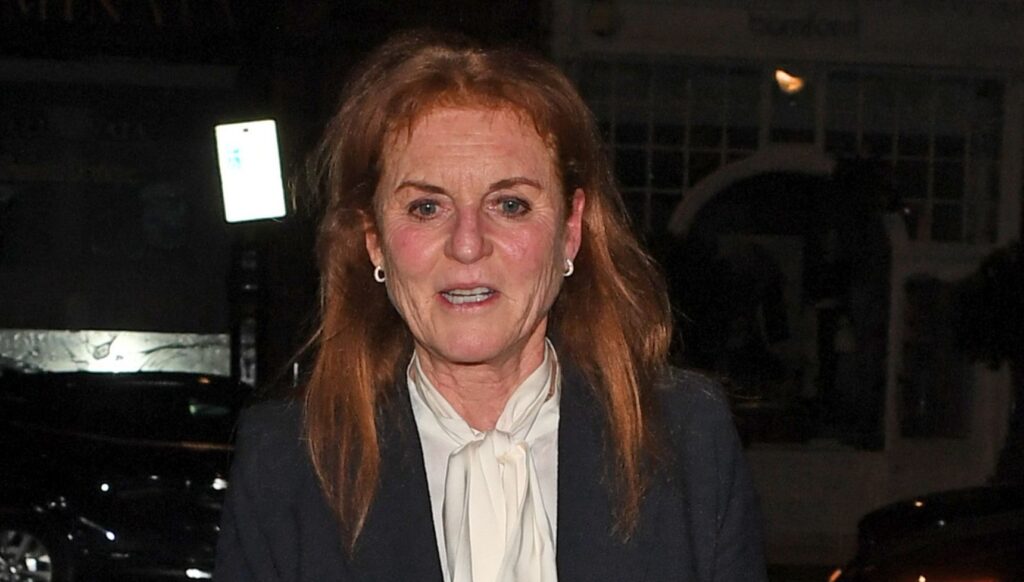 Sarah Ferguson in blazer on night out