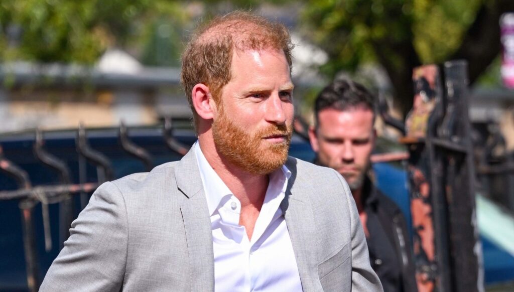 Prince Harry in grey blazer on UK visit