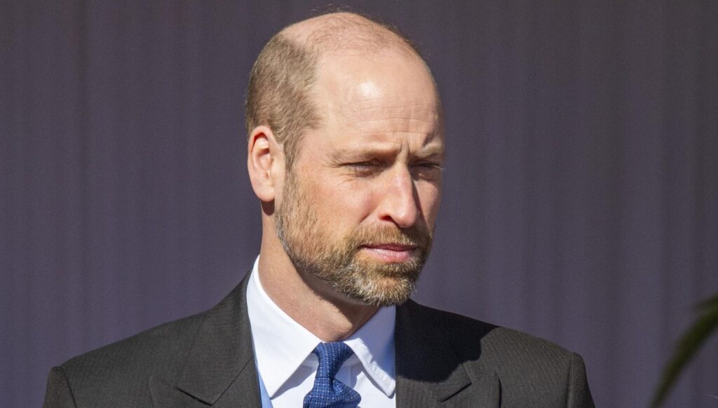 Prince William frowning in suit during state visit