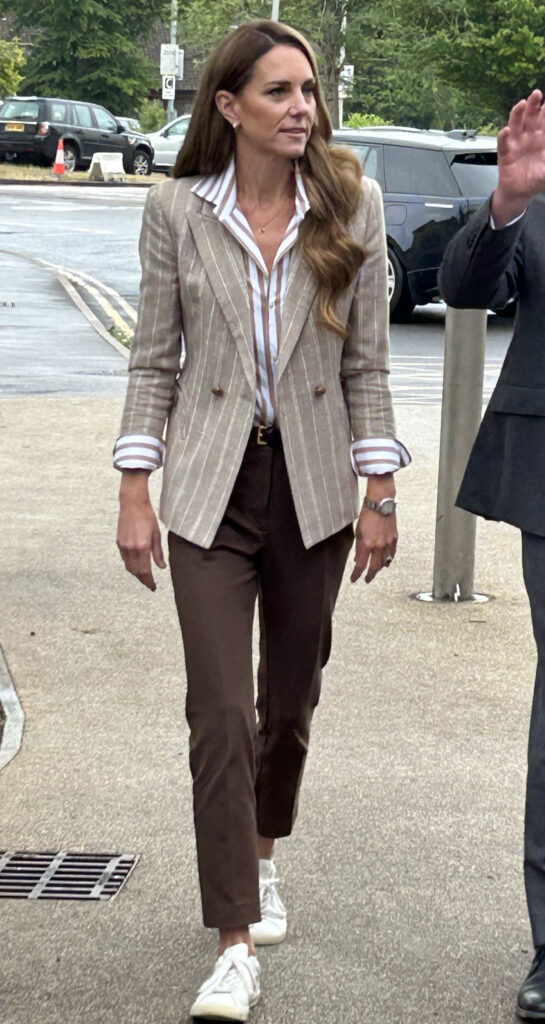 Princess Kate in a blazer and brown trousers