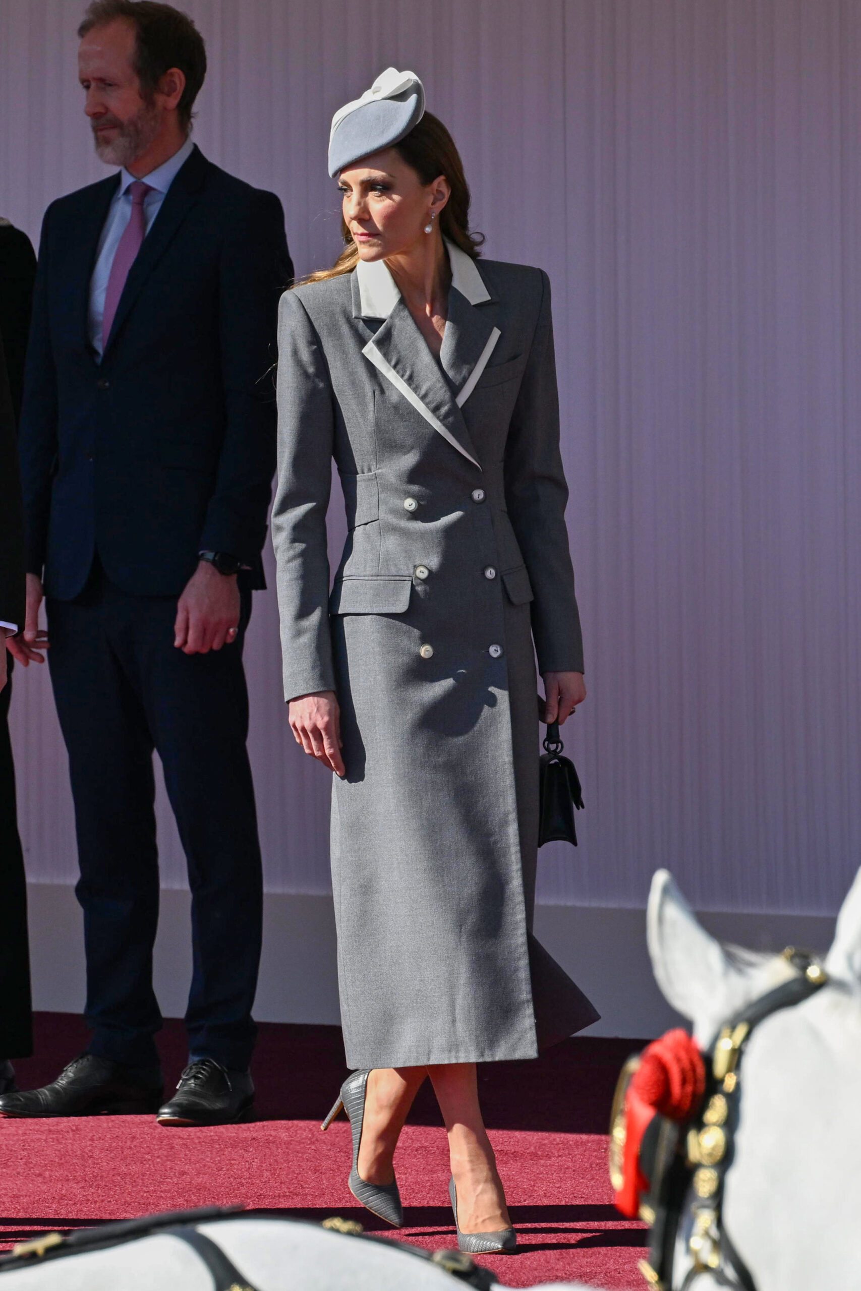 Kate Middleton in grey outfit during state visit